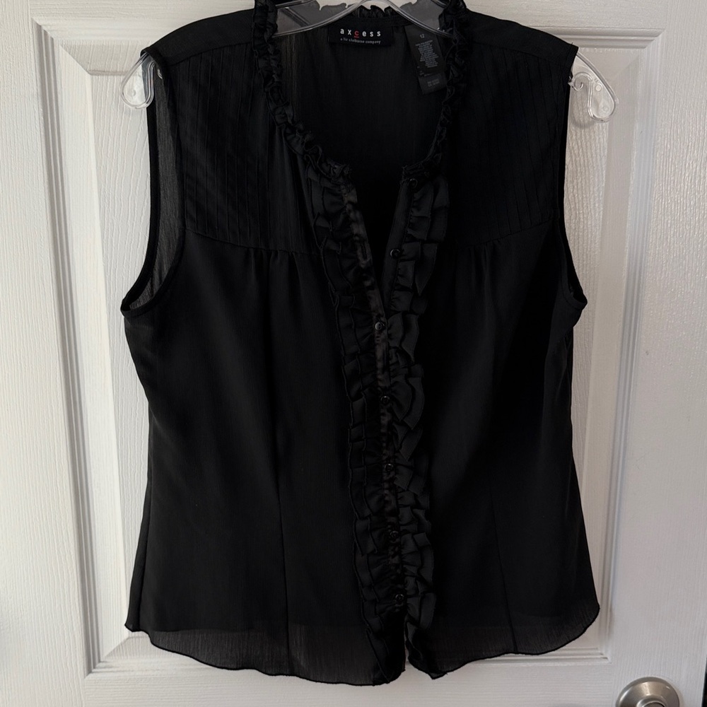 Axcess Elegant Black Ruffle Blouse